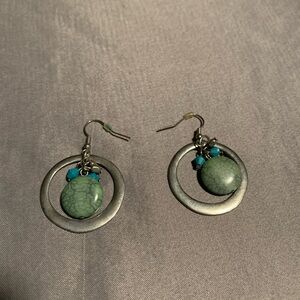 Lia Sophia Green and Silver Earrings with Intricate Design